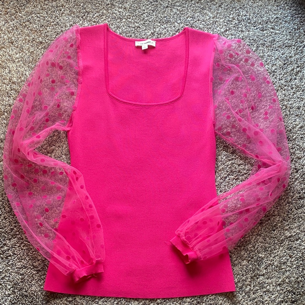 Elegant Pink Women's Top with Sheer Sleeves